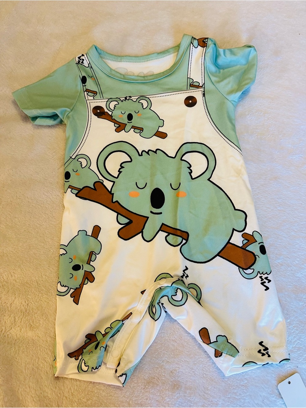 Cute Mint Koala Short Romper for Kids - Mint/White